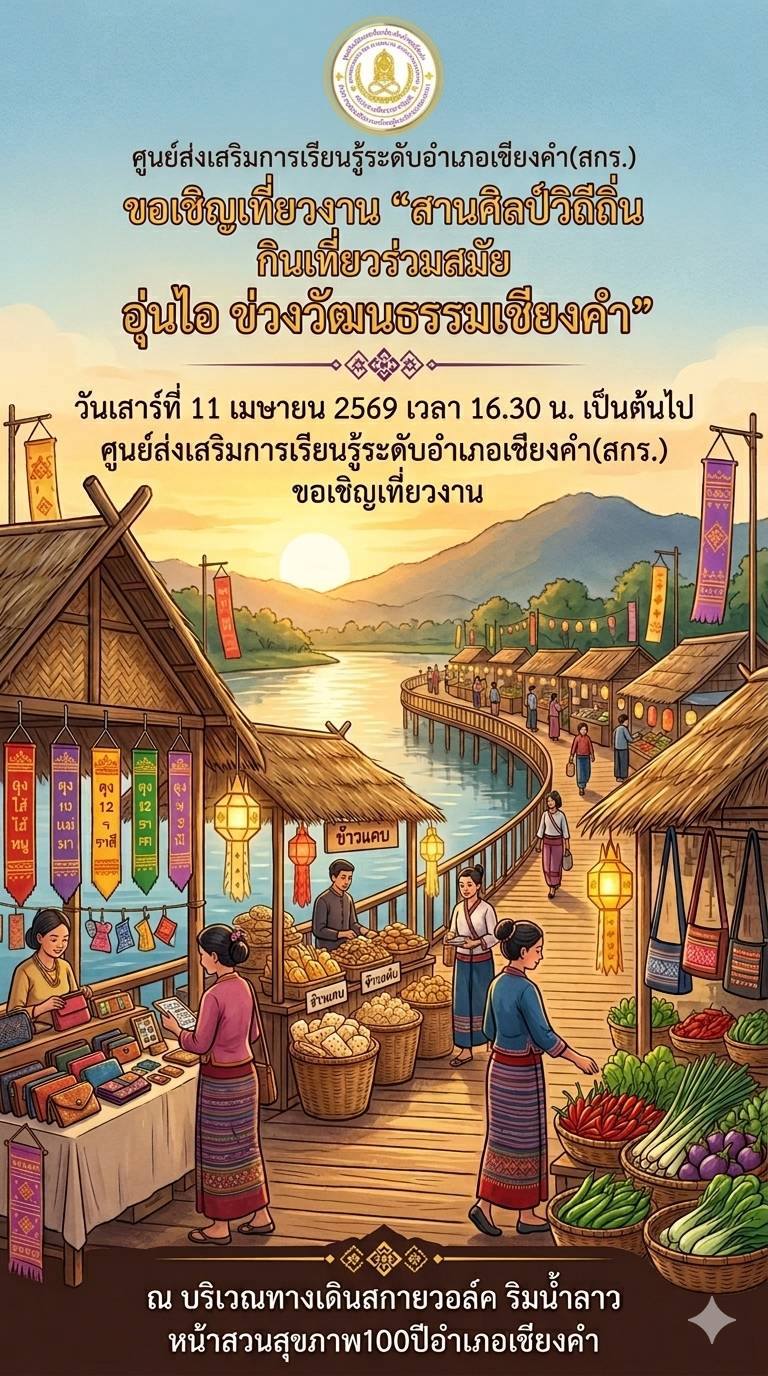 ขอเชิญมาเดินเที่ยวถนนคนเดินอำเภอเชียงคำ(บริเวณถนนหน้าที่ว่าการอำเภอเชียงคำ) 