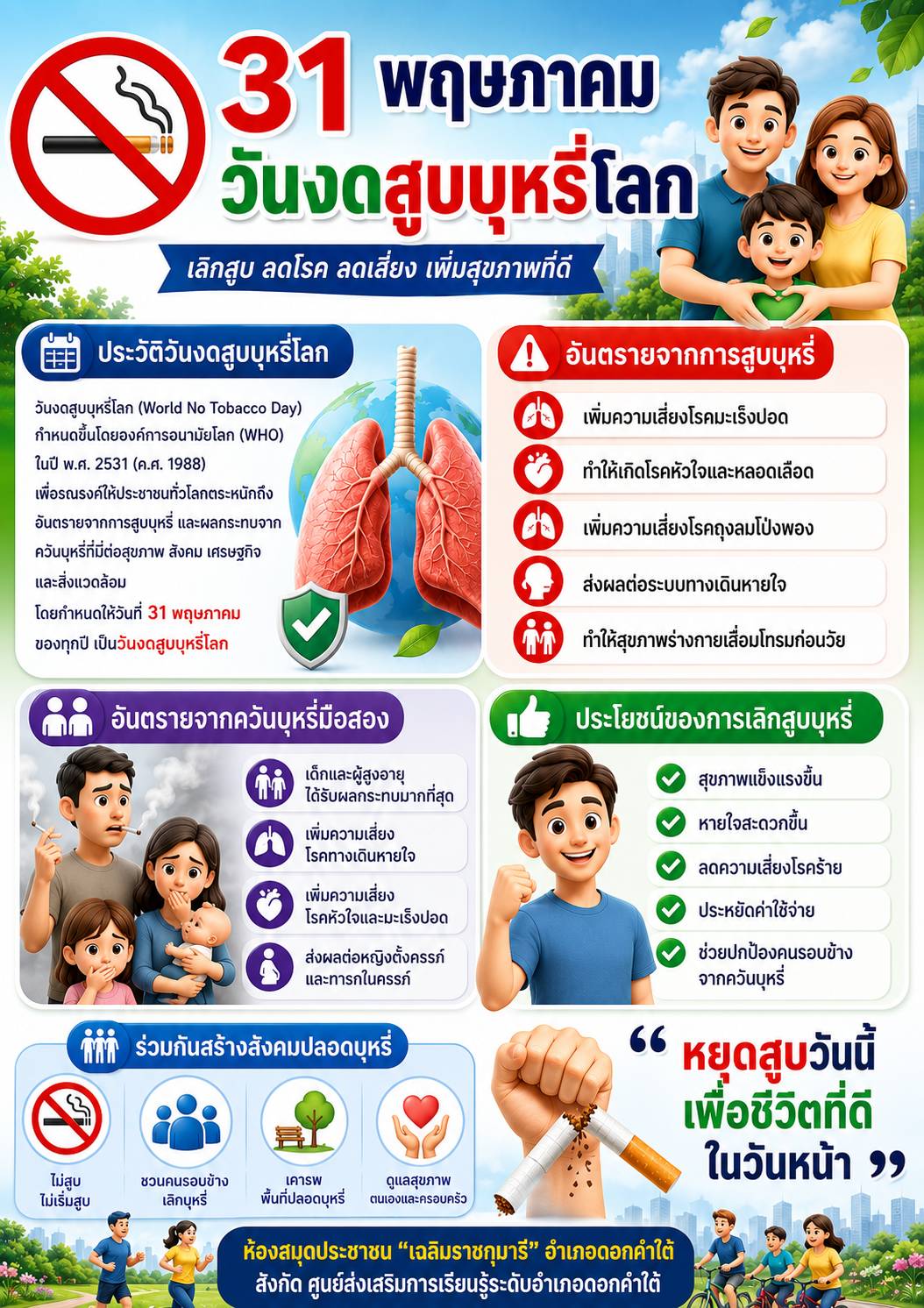 31 พฤษภาคม ของทุกปีเป็นวันงดสูบบุหรี่โลก ( World No Tobacco Day )
